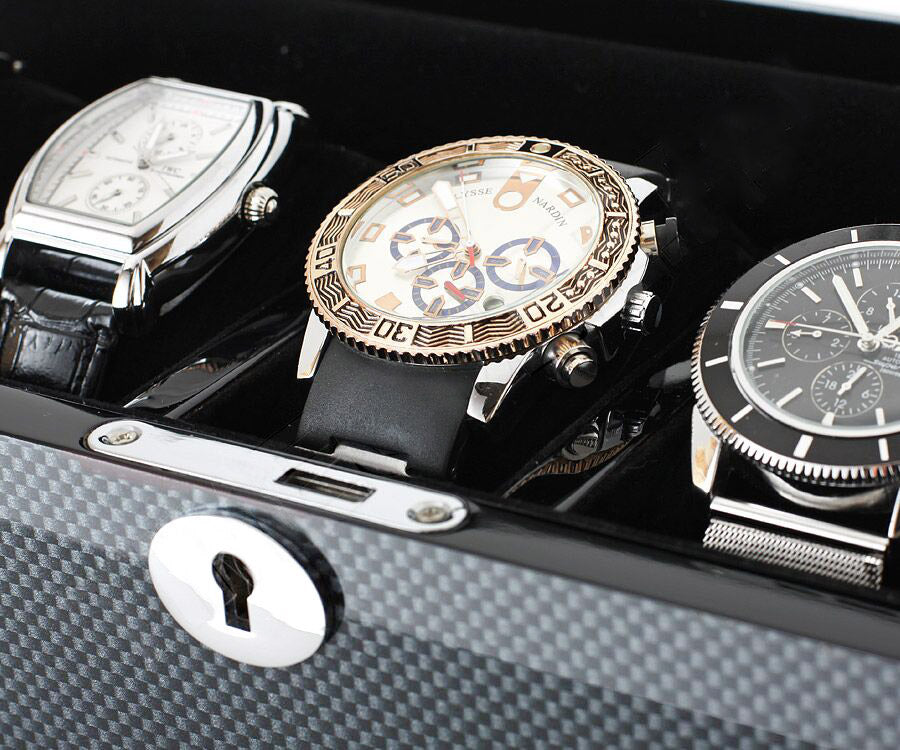 Premium Carbon Fiber Watch Box Organizer for 5 Watches – High-Gloss Lacquer Finish & Black Suede