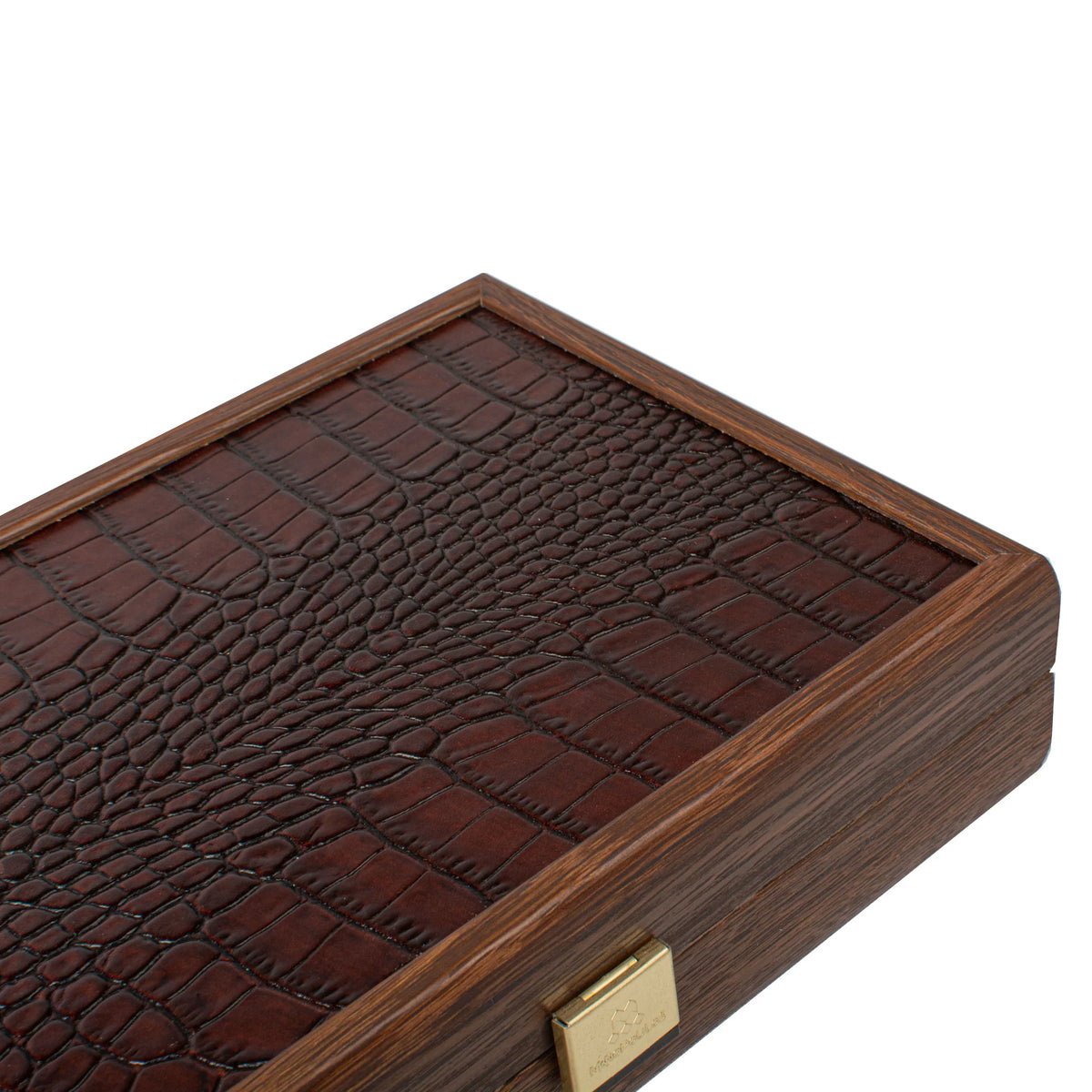 Luxury Manopoulos Domino Set Brown Crocodile Leather Wooden Case Gift