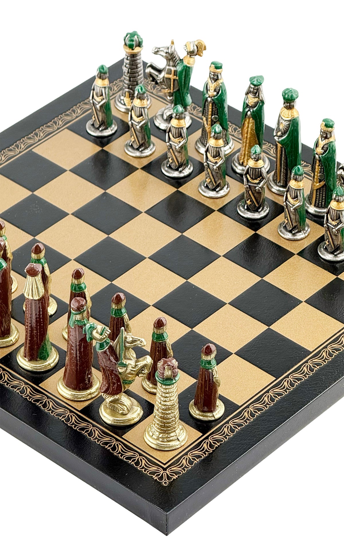Italfama Medioevale Metal Chess Set with Eco-Leather Chessboard (26x26 cm)