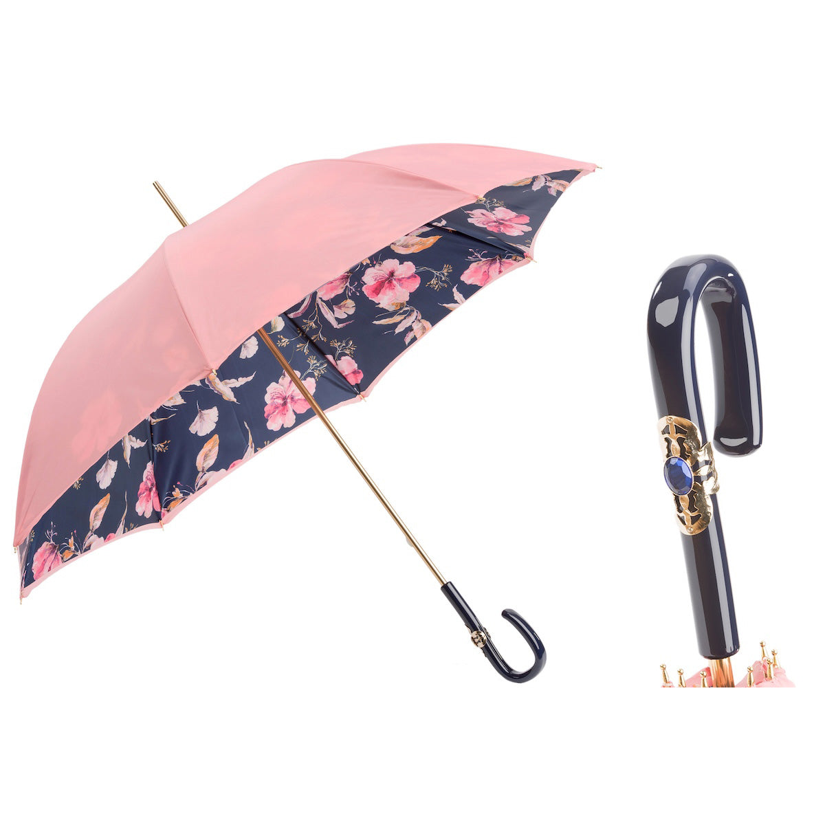 PASOTTI Pink Floral Umbrella 93cm Double Cloth Acetate Handle Italy