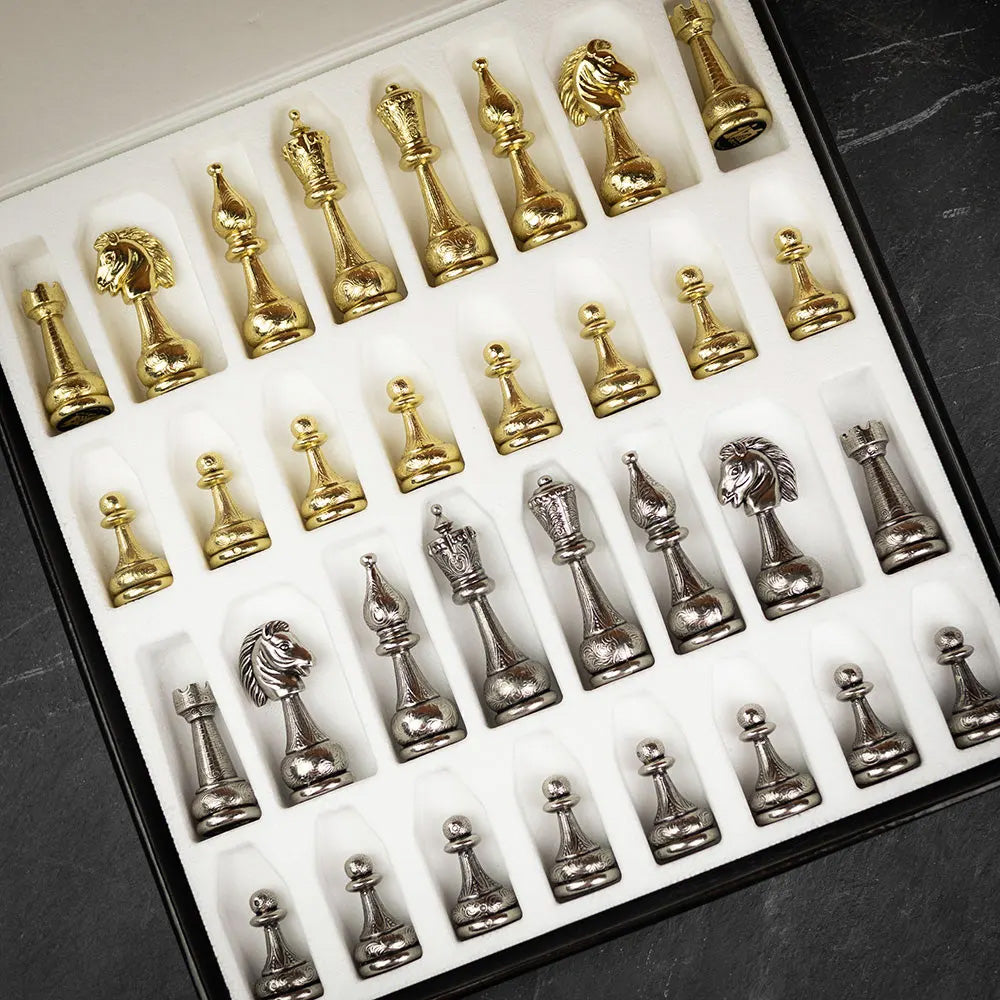 Luxury Italfama Metal Chess Set with 2-Drawer Storage Chessboard 46x46 cm