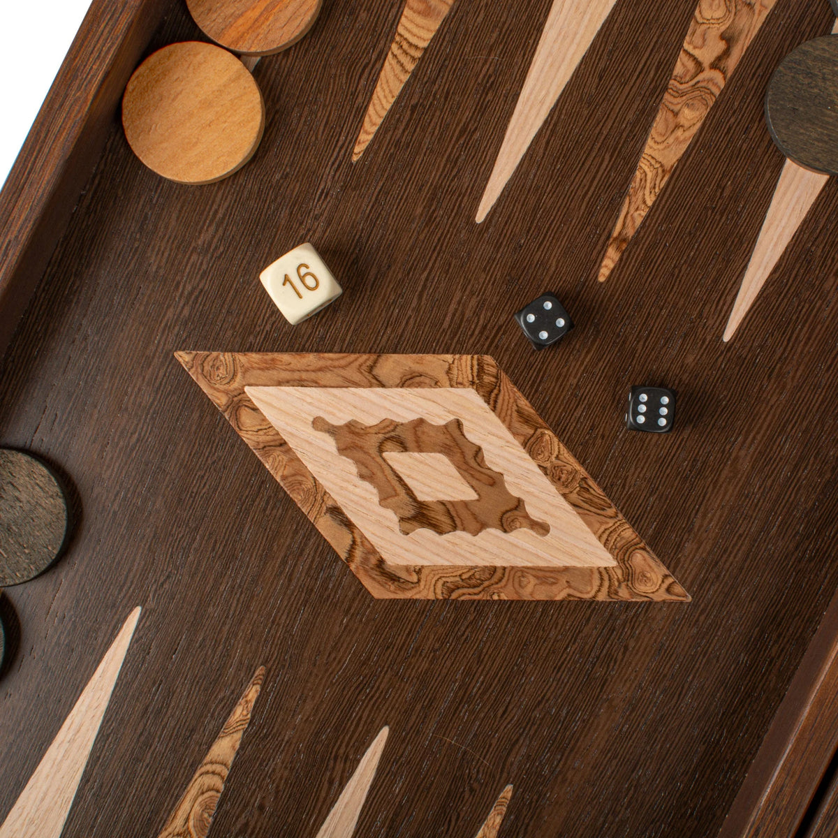 Large Manopoulos Backgammon Set Wenge Walnut Burl Oak 48x26