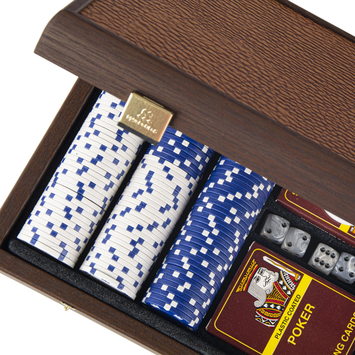 Luxury Manopoulos Poker Set 300 Chips Dark Walnut Case 39x22 cm