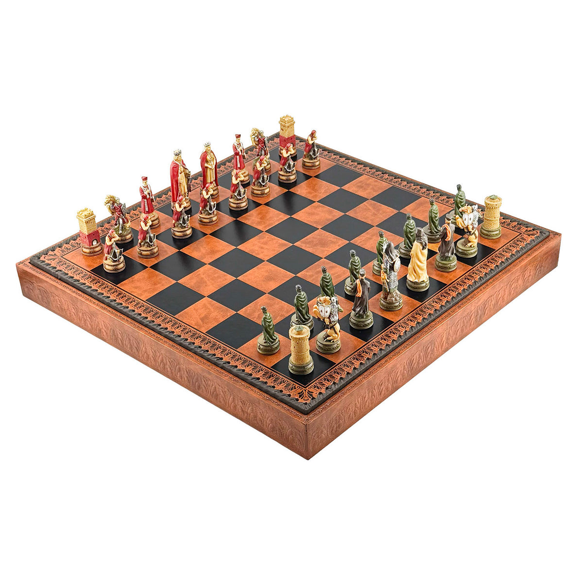 Luxury 3in1 Camelot King Arthur Chess Set Hand-Painted Eco-Leather 48cm