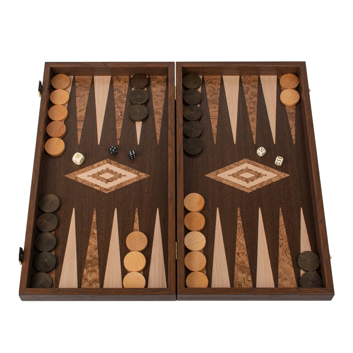 Large Manopoulos Backgammon Set Wenge Walnut Burl Oak 48x26