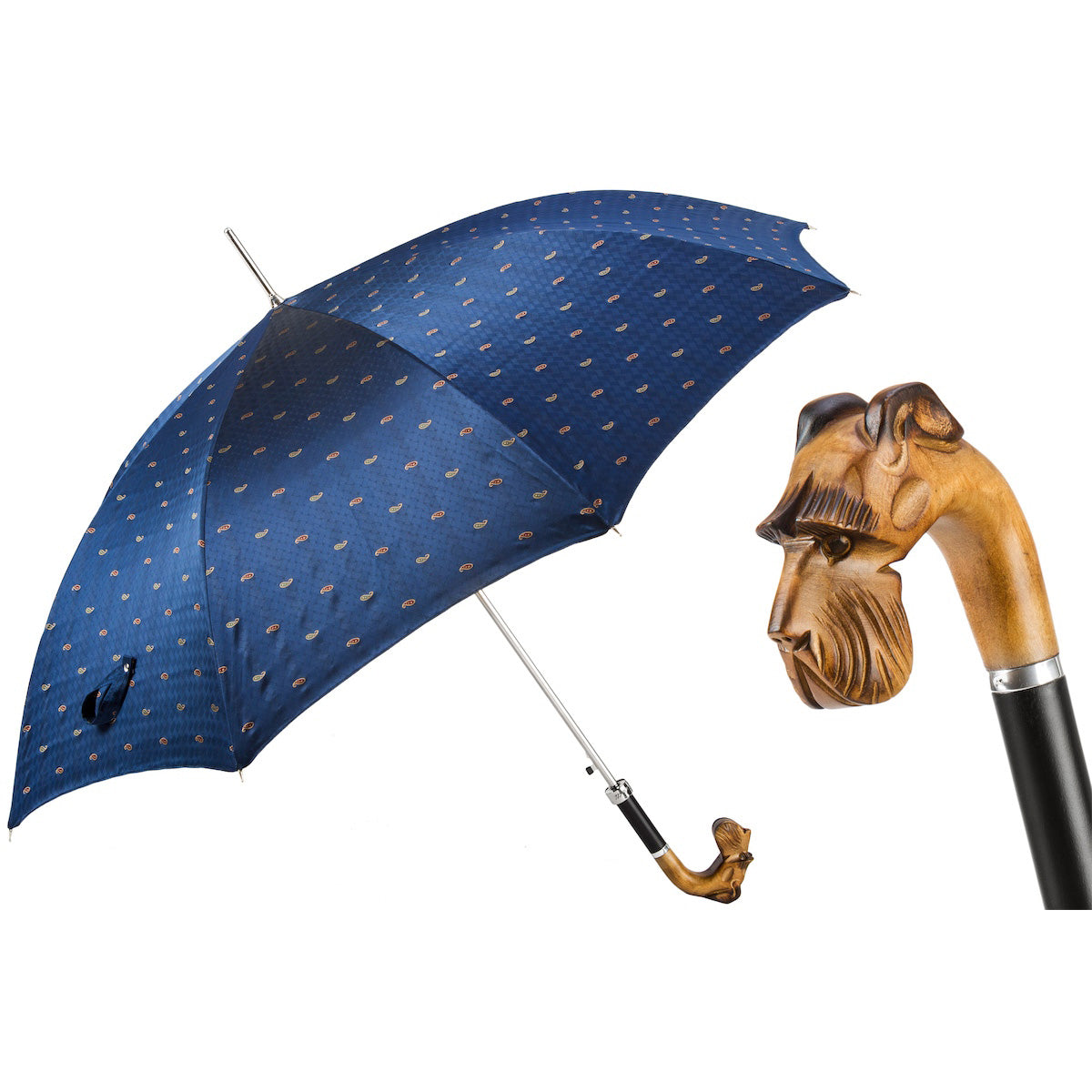 PASOTTI Schnauzer Umbrella 95cm Hand Carved Wood Automatic Italy