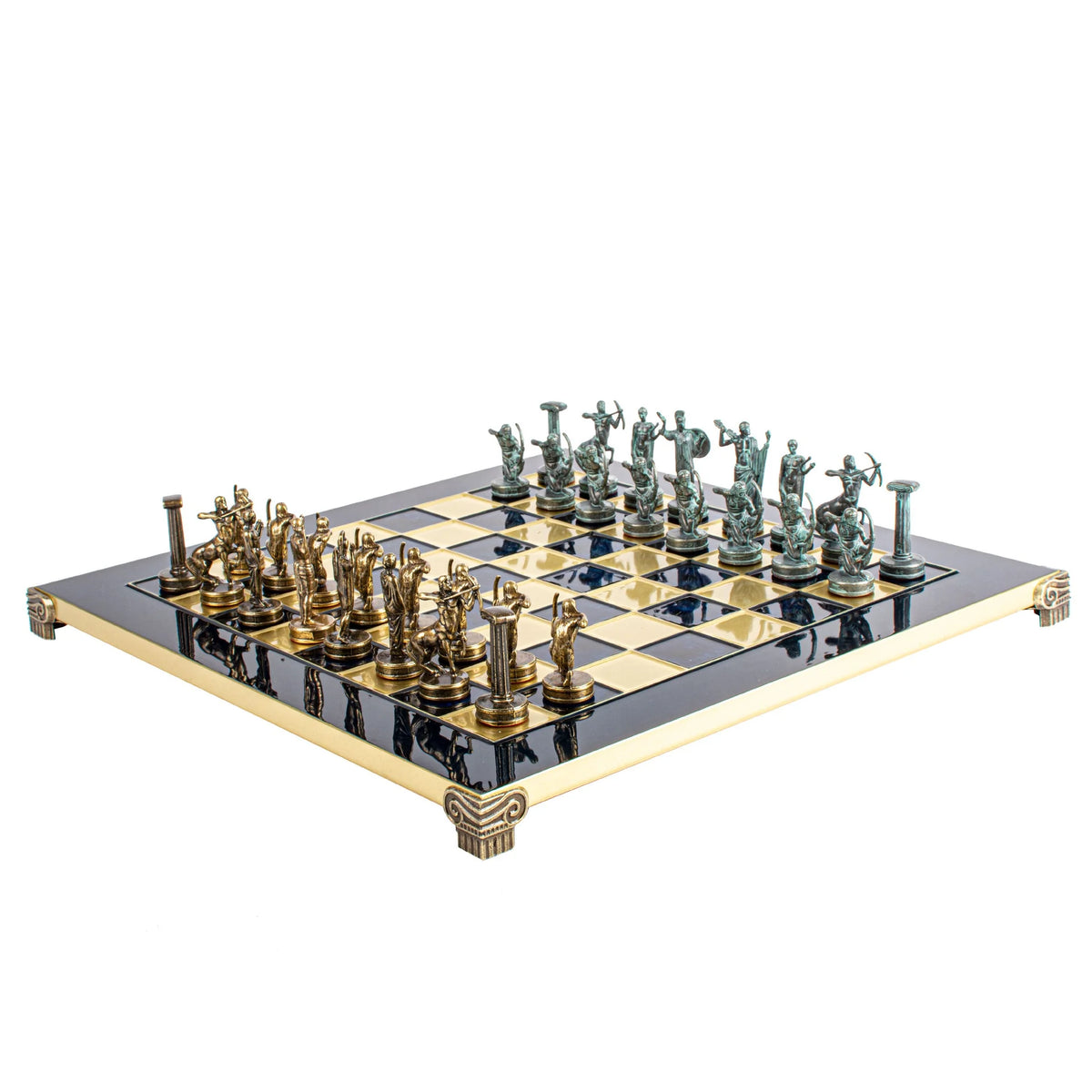 Manopoulos Labours of Hercules Chess Set Brass Board Wooden Case 36x36