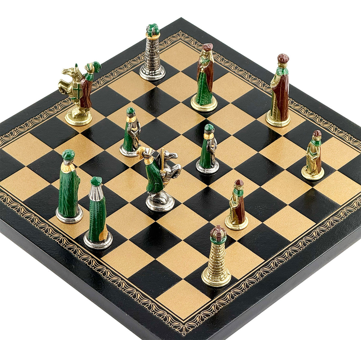 Italfama Medioevale Metal Chess Set with Eco-Leather Chessboard (26x26 cm)