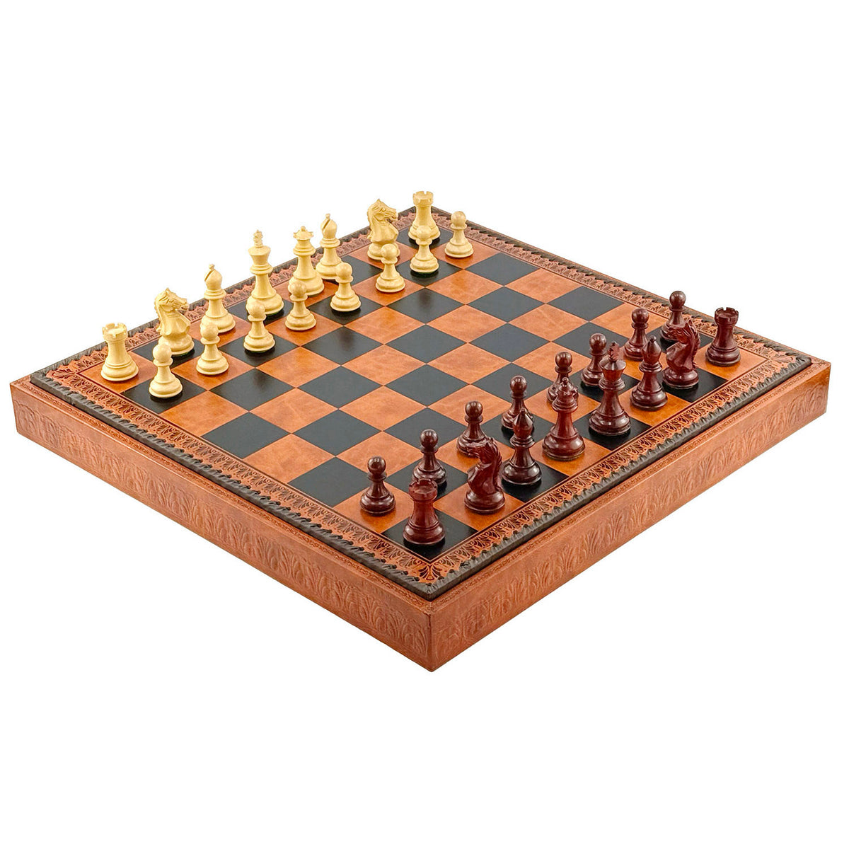 Luxury Italfama Classico Chessmen 7.8cm Rosewood + Italian 3-in-1 Leatherette Board 48cm
