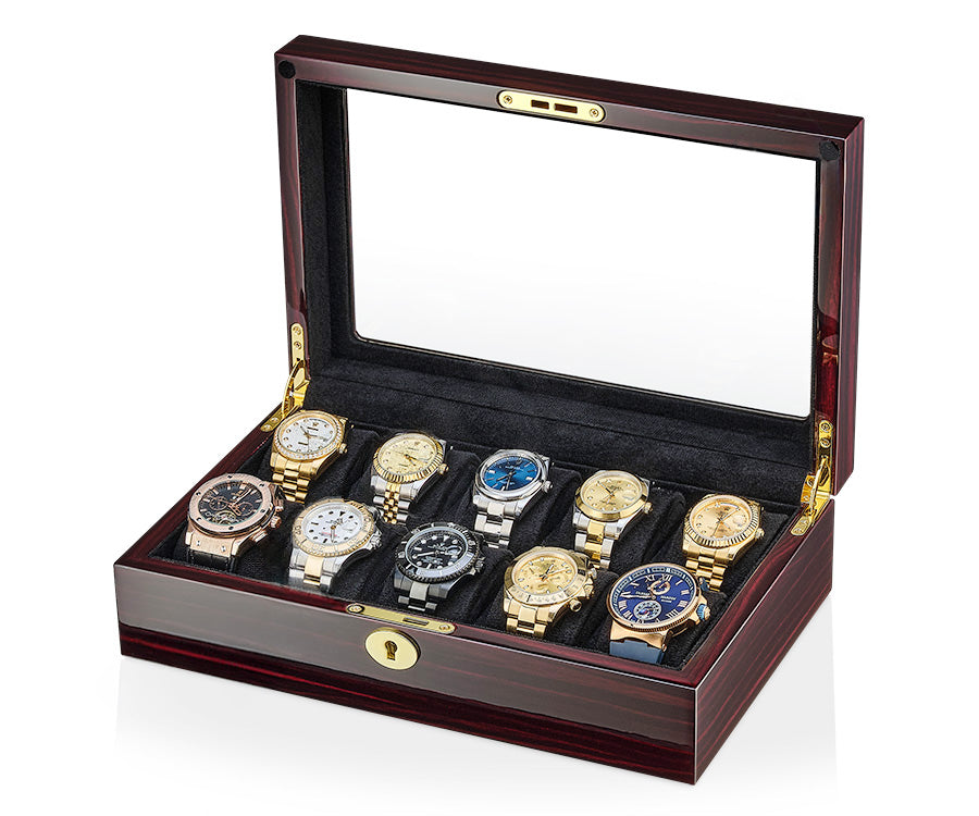 Luxury Wooden Watch Box Organizer for 10 Watches – High-Gloss Piano Lacquer & Soft Velvet